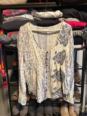 O'Neill Cream Floral Button-Front Boho Blouse